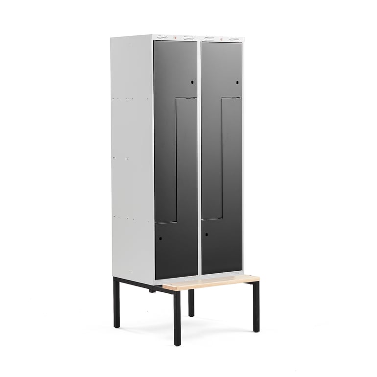 Levně Šatní skříňka CLASSIC Z, s lavicí, 2 sekce, 4 dveře, 2120x800x550 mm, černé dveře