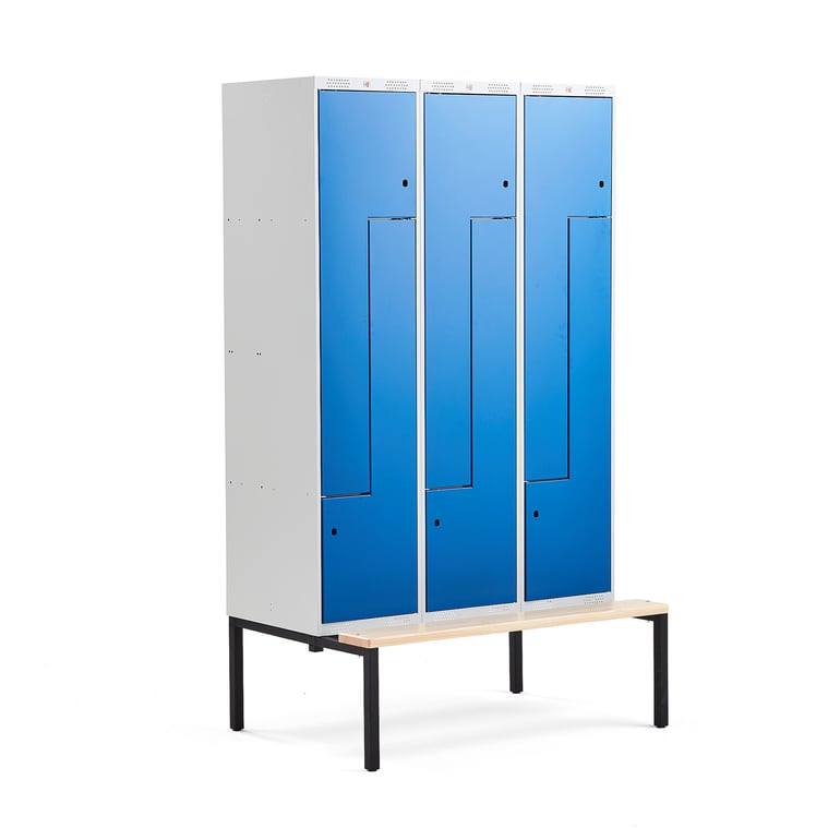 Levně Šatní skříňka CLASSIC Z, s lavicí, 3 sekce, 6 dveří, 2120x1200x550 mm, modré dveře