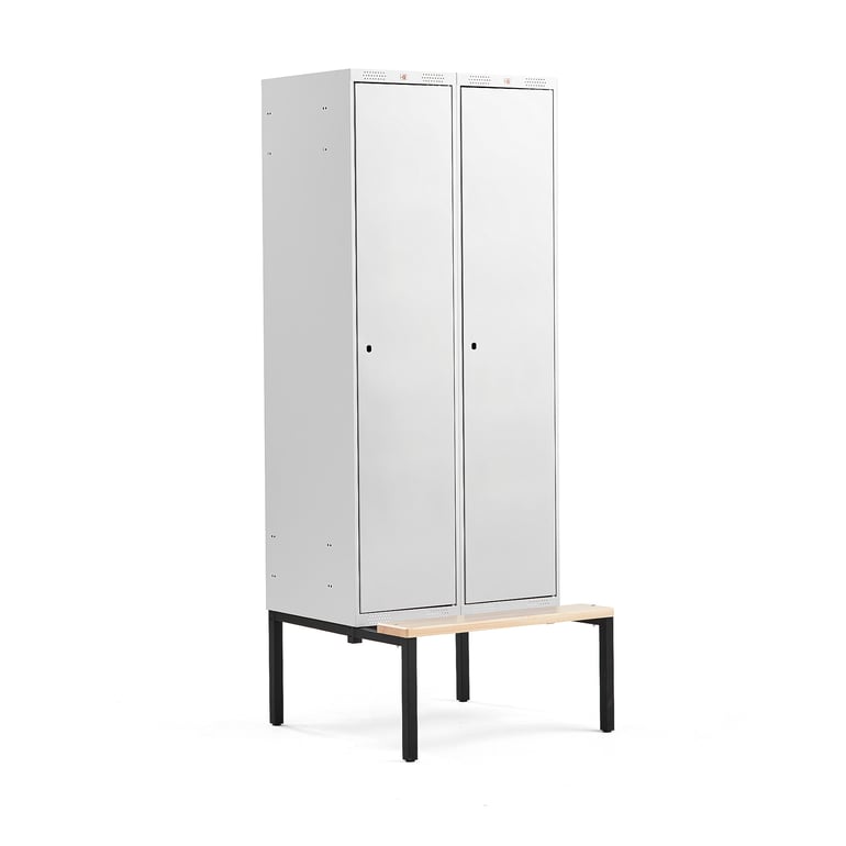 Levně Šatní skříňka CLASSIC, s lavicí, 2 sekce, 2120x800x550 mm, šedé dveře