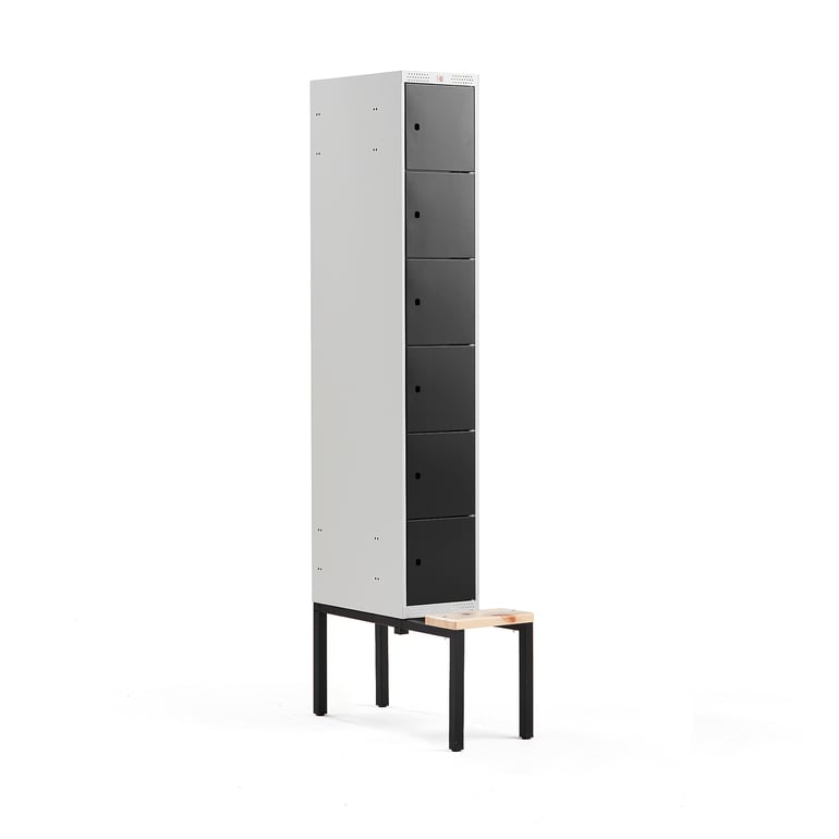 Levně Boxová šatní skříň CLASSIC, s lavicí, 1 sekce, 6 boxů, 2120x300x550 mm, černé dveře