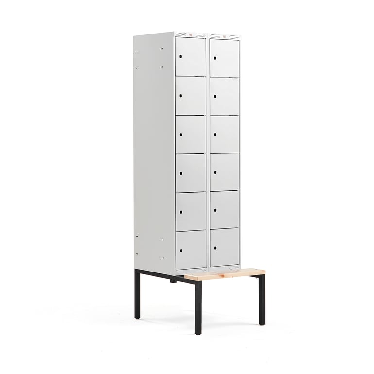 Levně Boxová šatní skříň CLASSIC, s lavicí, 2 sekce, 12 boxů, 2120x600x550 mm, šedé dveře