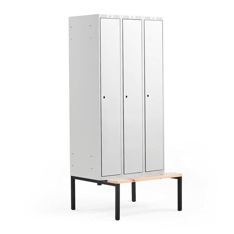 Levně Šatní skříňka CLASSIC, s lavicí, 3 sekce, 2120x900x550 mm, šedé dveře