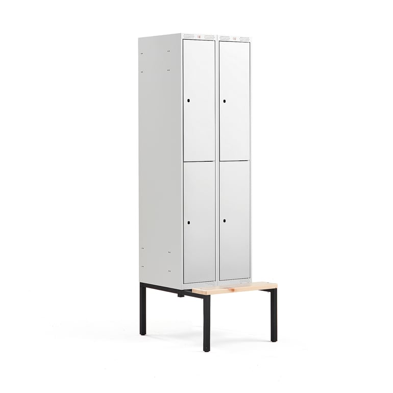 Levně Boxová šatní skříň CLASSIC, s lavicí, 2 sekce, 4 boxy, 2120x600x550 mm, šedé dveře