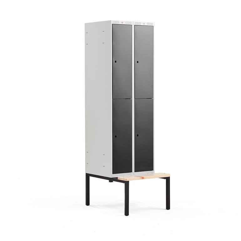 Levně Boxová šatní skříň CLASSIC, s lavicí, 2 sekce, 4 boxy, 2120x600x550 mm, černé dveře