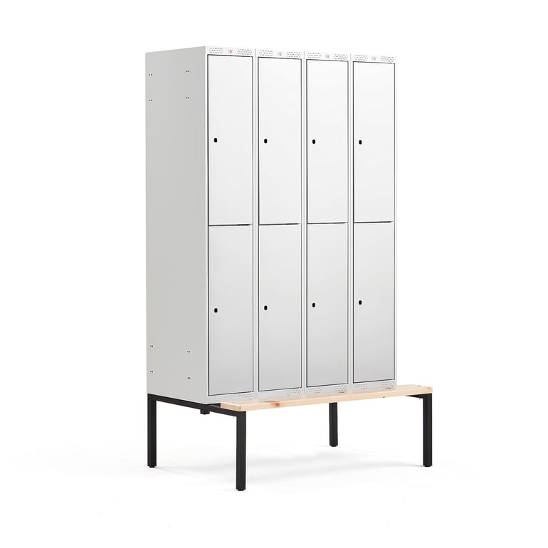 Levně Boxová šatní skříň CLASSIC, s lavicí, 4 sekce, 8 boxů, 2120x1200x550 mm, šedé dveře