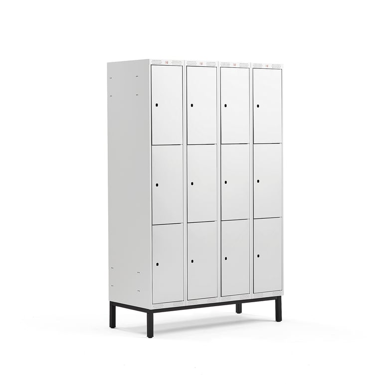 Levně Boxová šatní skříň CLASSIC, s nohami, 4 sekce, 12 boxů, 1940x1200x550 mm, šedé dveře
