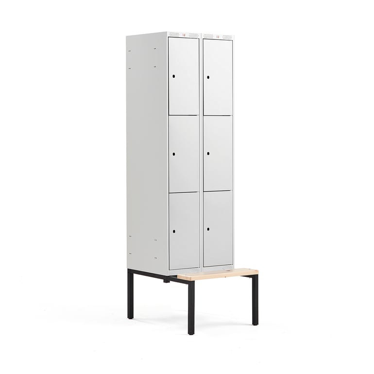 Levně Boxová šatní skříň CLASSIC, s lavicí, 2 sekce, 6 boxů, 2120x600x550 mm, šedé dveře