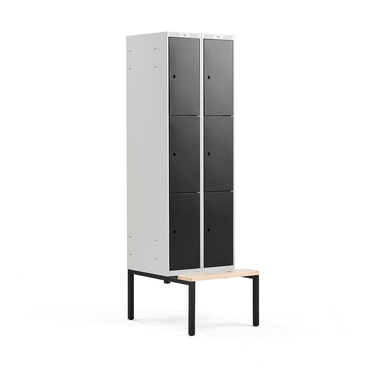 Levně Boxová šatní skříň CLASSIC, s lavicí, 2 sekce, 6 boxů, 2120x600x550 mm, černé dveře
