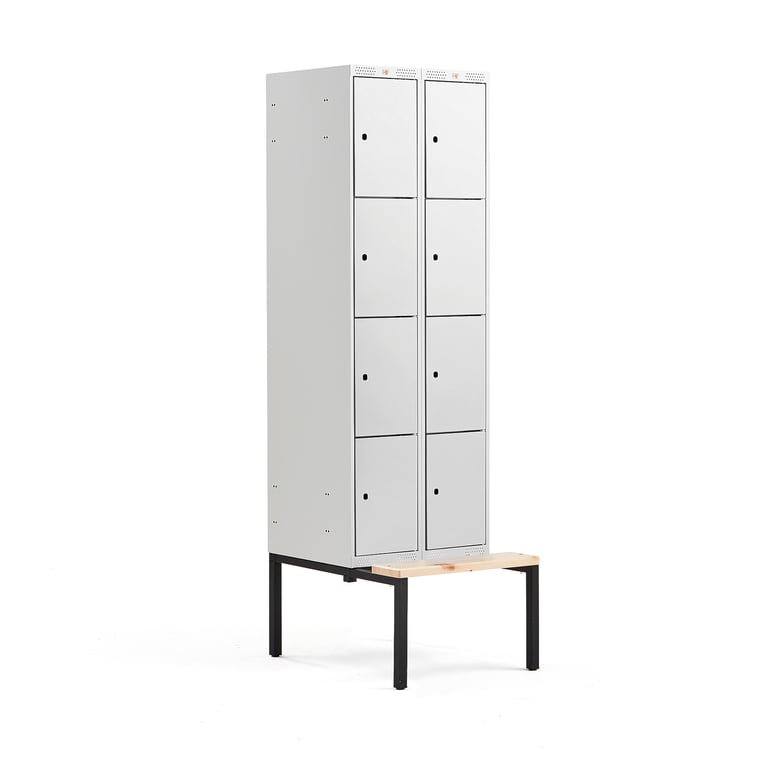 Levně Boxová šatní skříň CLASSIC, s lavicí, 2 sekce, 8 boxů, 2120x600x550 mm, šedé dveře