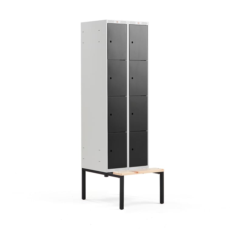 Levně Boxová šatní skříň CLASSIC, s lavicí, 2 sekce, 8 boxů, 2120x600x550 mm, černé dveře
