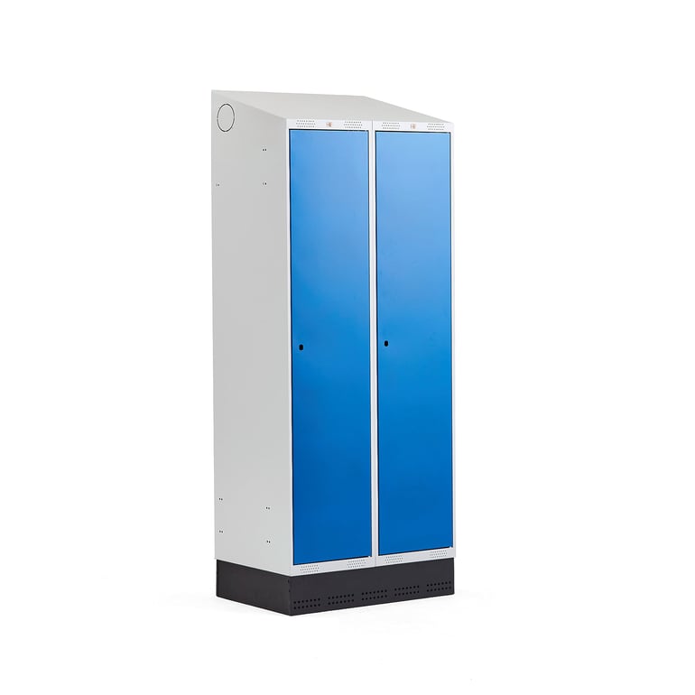 Šatňová skrinka CLASSIC, so soklom, 2 sekcie, 2050x800x550 mm, modrá