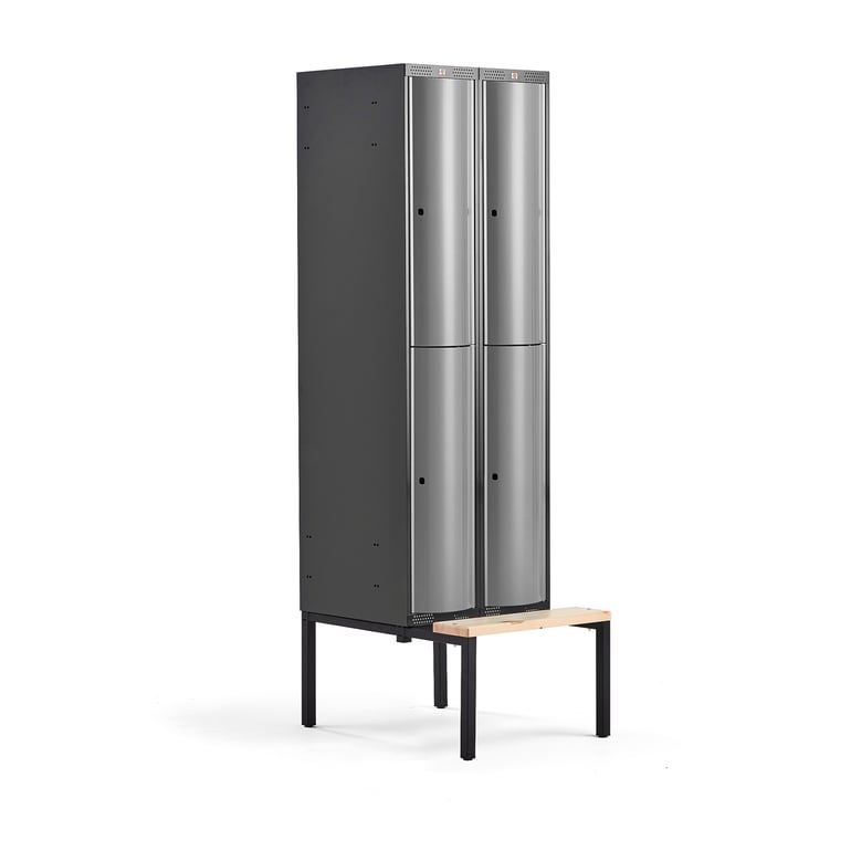 Levně Boxová šatní skříň CURVE, 2 sekce, 4 boxy, 2120x600x550 mm, lavice, šedé dveře