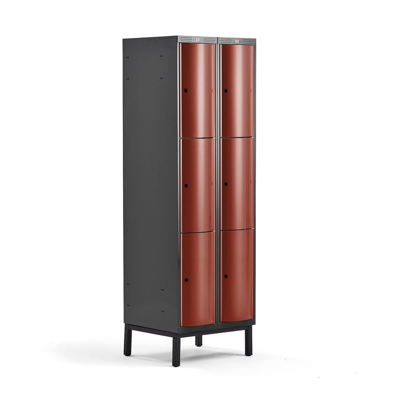 Clothes locker CURVE, leg frame, 2 x 3 doors, 1940x600x550 mm, red | AJ ...