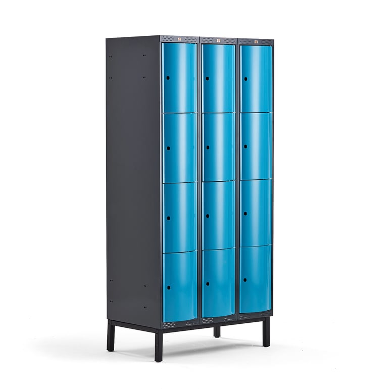 Levně Boxová šatní skříň CURVE, 3 sekce, 12 boxů, 1940x900x550 mm, nohy, modré dveře