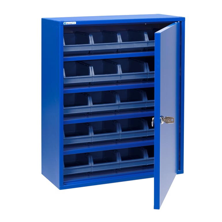 Levně Kovová skříňka SERVE, s plastovými boxy, modrá