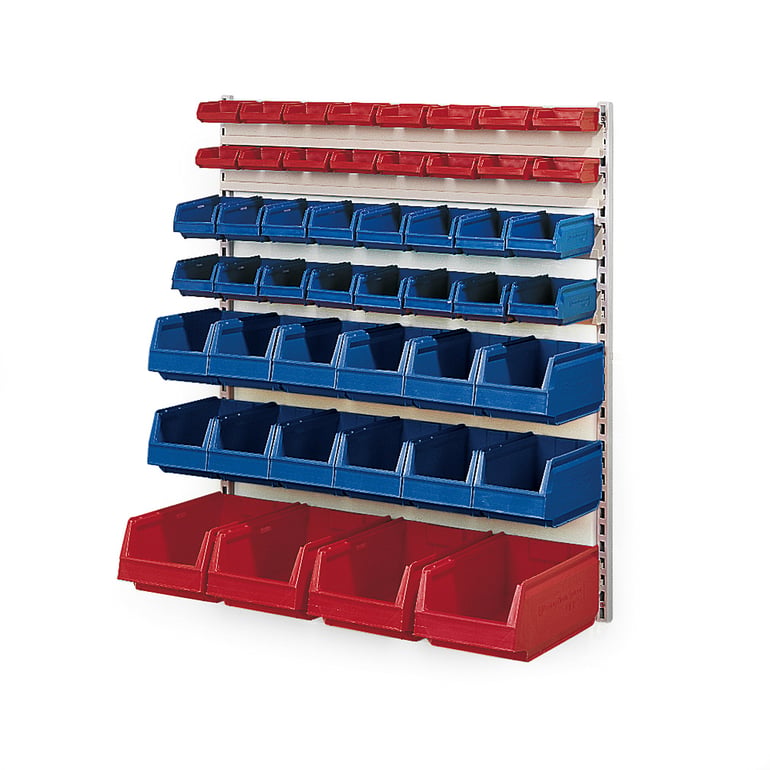 Levně Nástěnný regál s 48 plastovými boxy