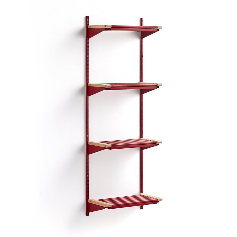 Regál na topánky JEPPE so 4 policami, základná sekcia, 1790x600x310 mm, červená/breza