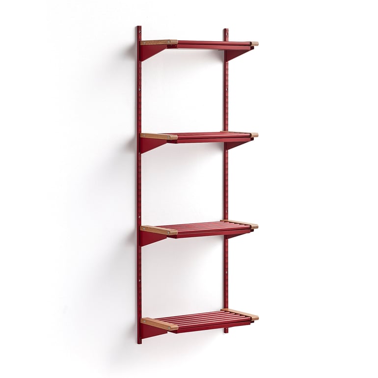 Regál na topánky JEPPE so 4 policami, základná sekcia, 1790x600x310 mm, červená/dub