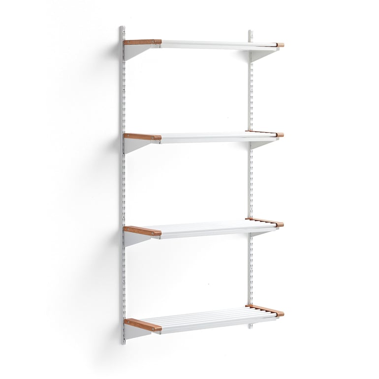 Regál na topánky JEPPE so 4 policami, základná sekcia, 1790x900x310 mm, biela/dub