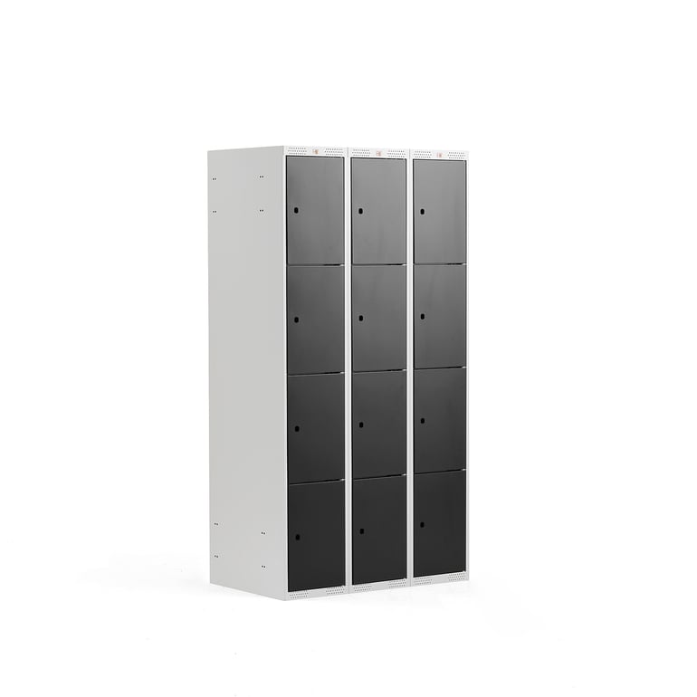 Levně Boxová šatní skříň CLASSIC, 3 sekce, 12 boxů, 1740x900x550 mm, šedá, černé dveře