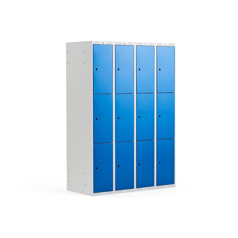 Levně Boxová šatní skříň CLASSIC, 4 sekce, 12 boxů, 1740x1200x550 mm, šedá, modré dveře