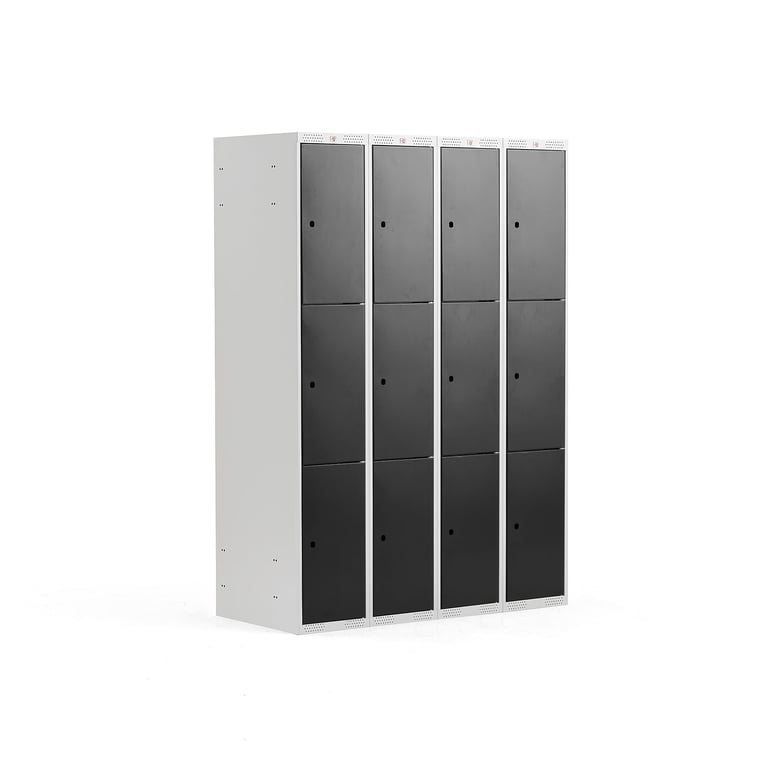 Levně Boxová šatní skříň CLASSIC, 4 sekce, 12 boxů, 1740x1200x550 mm, šedá, černé dveře