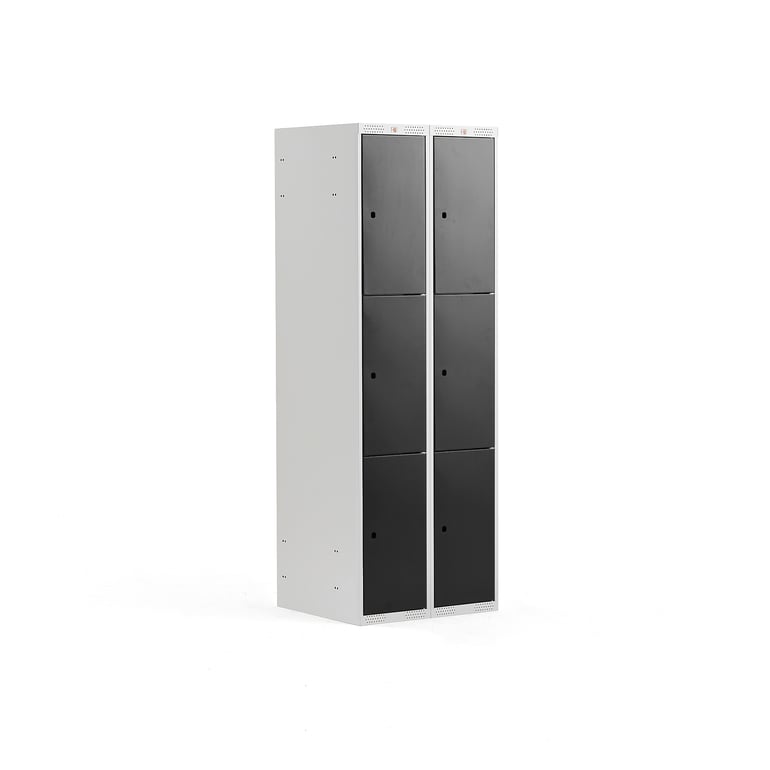 Levně Boxová šatní skříň CLASSIC, 2 sekce, 6 boxů, 1740x600x550 mm, šedá, černé dveře