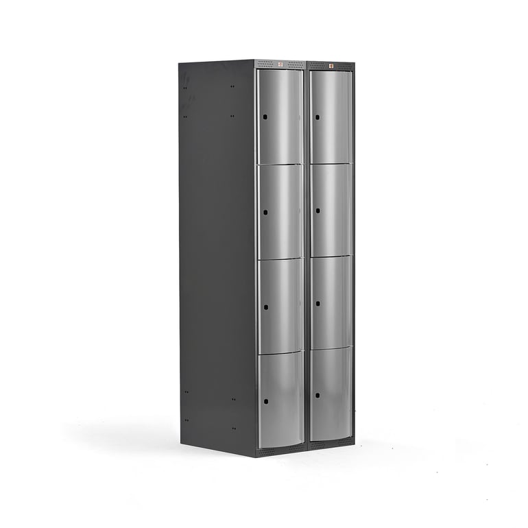 Clothes locker CURVE, 2 modules, 8 doors, 1740x600x550 mm, light grey ...
