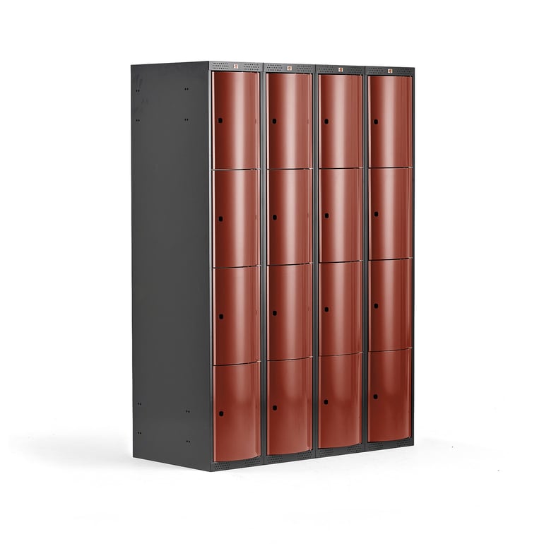 Clothes locker CURVE, 4 modules, 16 doors, 1740x1200x550 mm, red | AJ ...