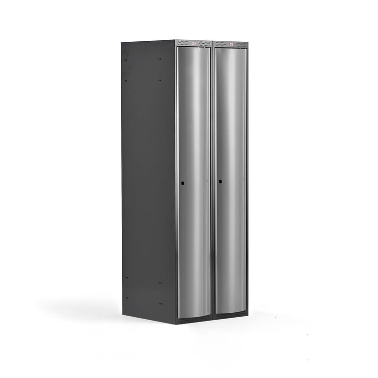 Clothes locker CURVE, 2 modules, 2 doors, 1740x600x550 mm, light grey ...