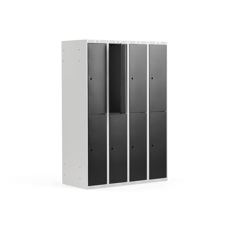 Levně Boxová šatní skříň CLASSIC, 4 sekce, 8 boxů, 1740x1200x550 mm, šedá, černé dveře