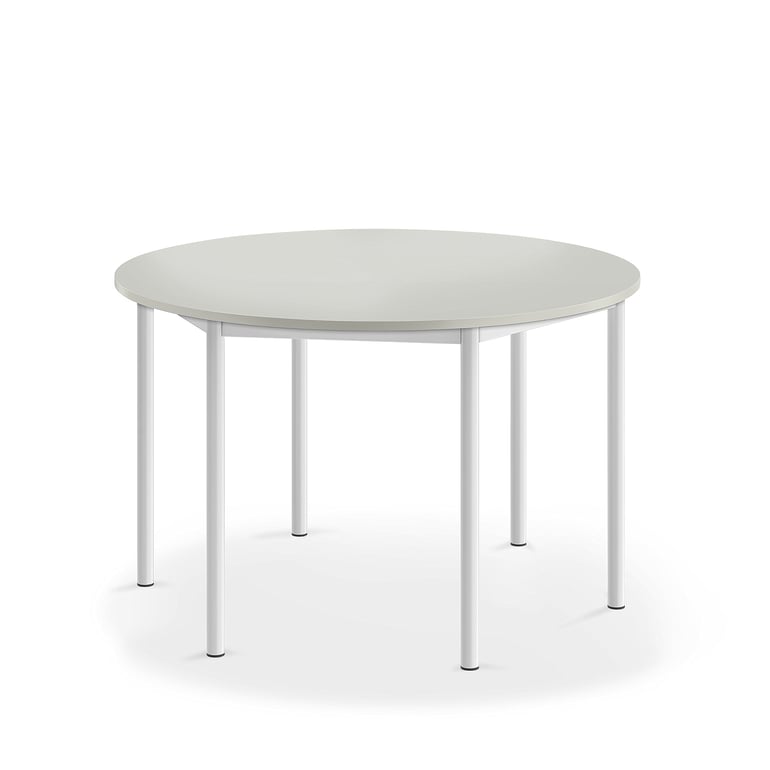 Levně Stůl SONITUS, Ø1200x720 mm, bílé nohy, HPL deska tlumící hluk, šedá