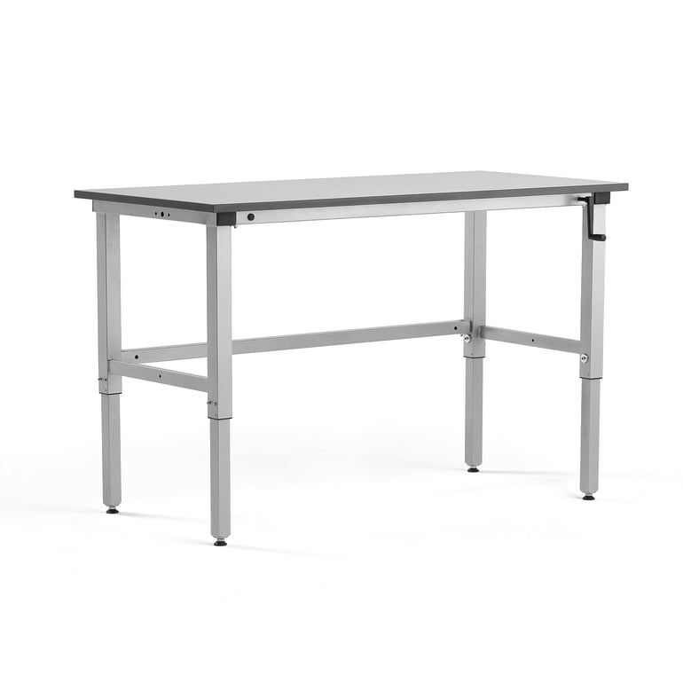 Levně Výškově nastavitelný pracovní stůl MOTION, manuální, 1500x600 mm, 150 kg, šedá