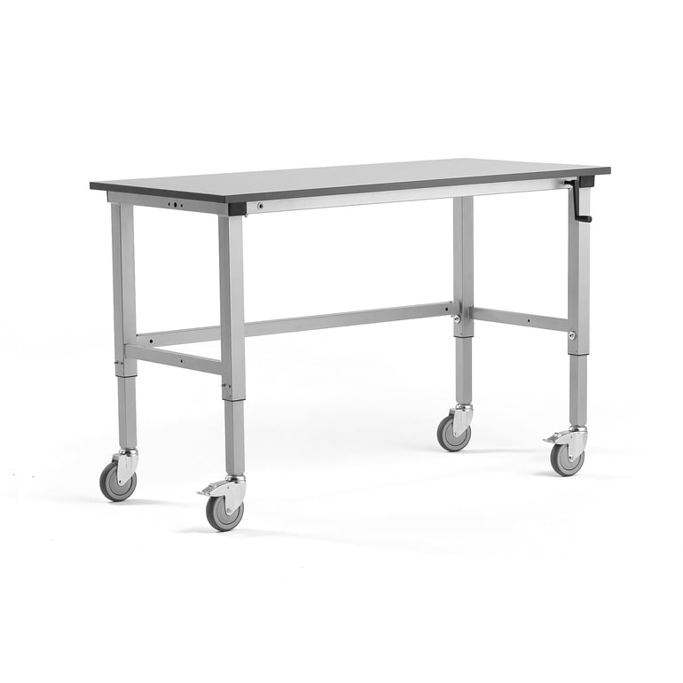 Levně Mobilní pracovní stůl MOTION, manuálně nastavitelná výška, 1500x600 mm, 150 kg, šedá