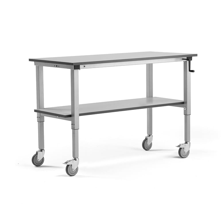 Levně Mobilní pracovní stůl MOTION, manuálně nastavitelná výška, 1500x600 mm, se spodní policí, 150 kg, še