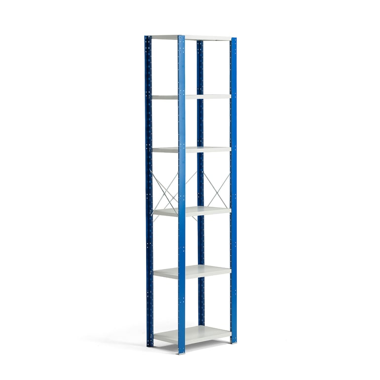 Levně Kovový regál MIX, 2500x665x600 mm, modrý, šedé police