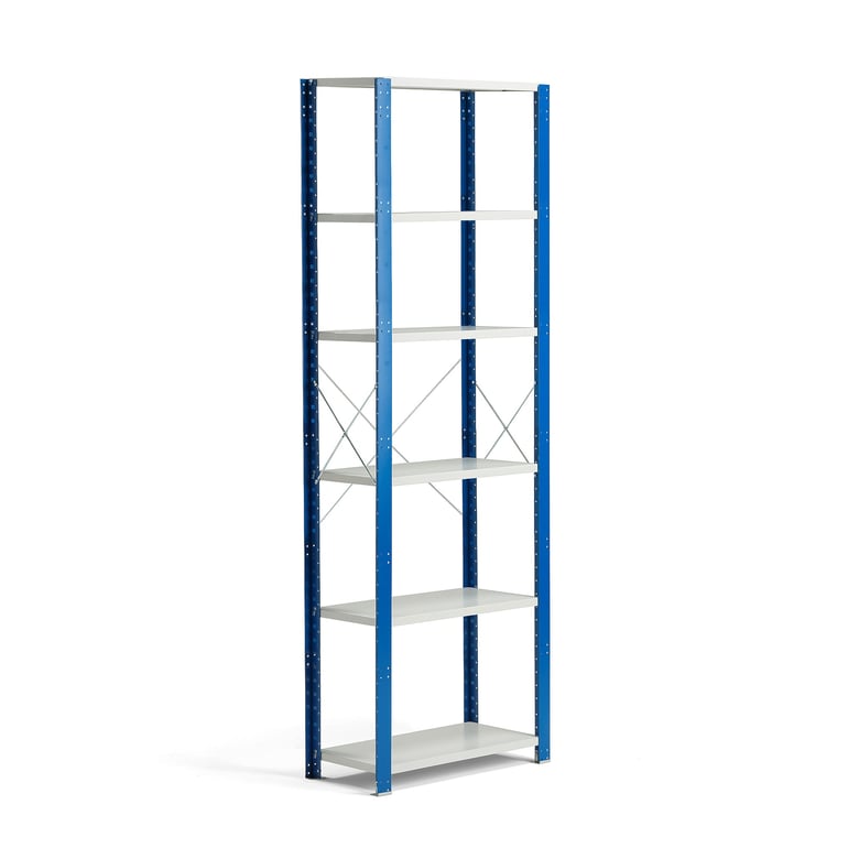 Policový kovový regál MIX, základná sekcia, 2500x800x500 mm, modrá, šedá