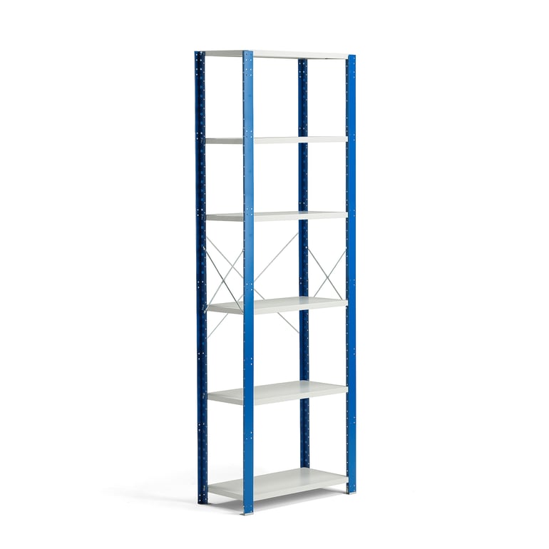 Levně Kovový regál MIX, 2500x865x600 mm, modrý, šedé police