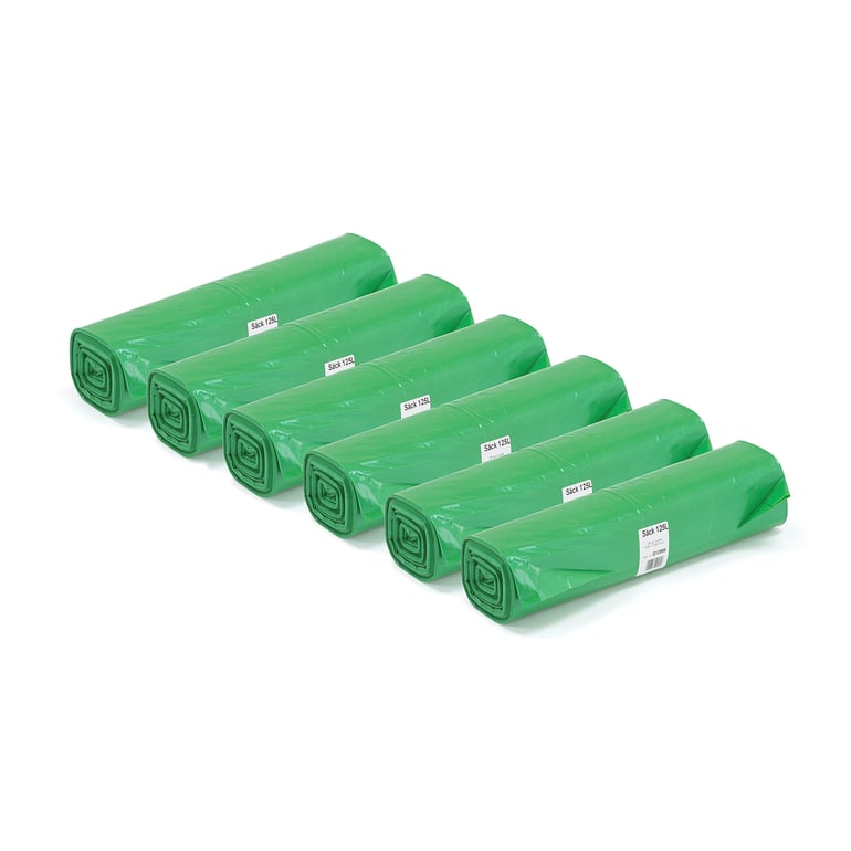 Fotografie produktu: Pytle na odpad, 6 rolí (25 ks/role), 125 l, zelené