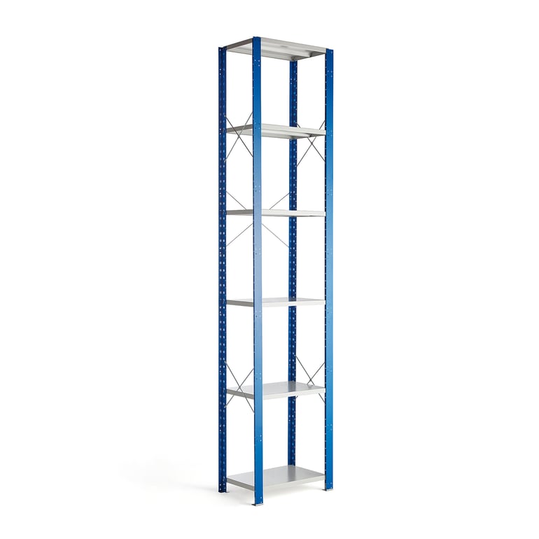 Levně Kovový regál MIX, 3000x665x400 mm, modrý, šedé police