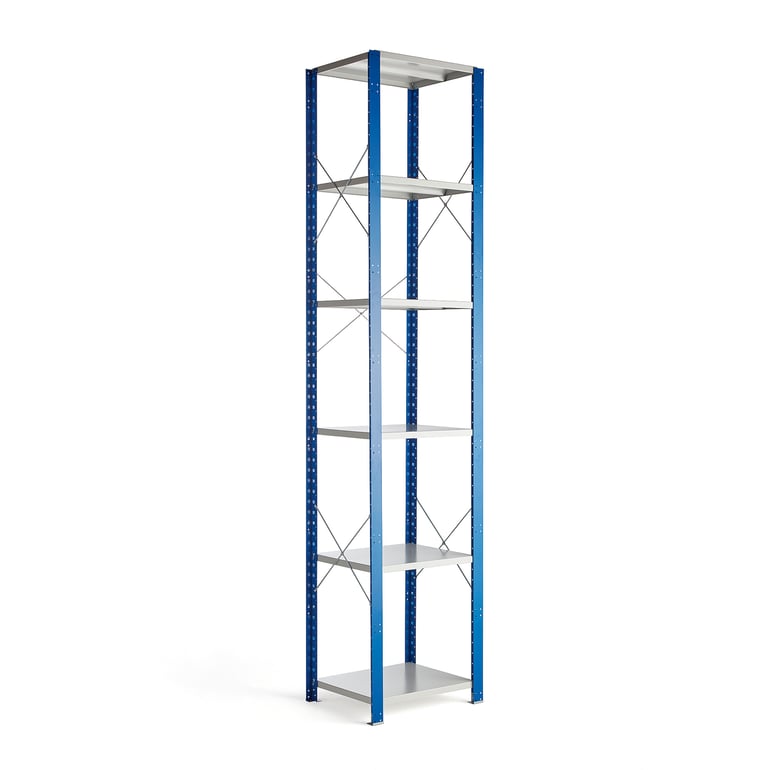 Levně Kovový regál MIX, 3000x665x600 mm, modrý, šedé police