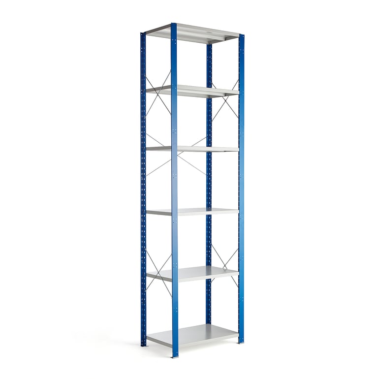 Levně Kovový regál MIX, 3000x865x500 mm, modrý, šedé police