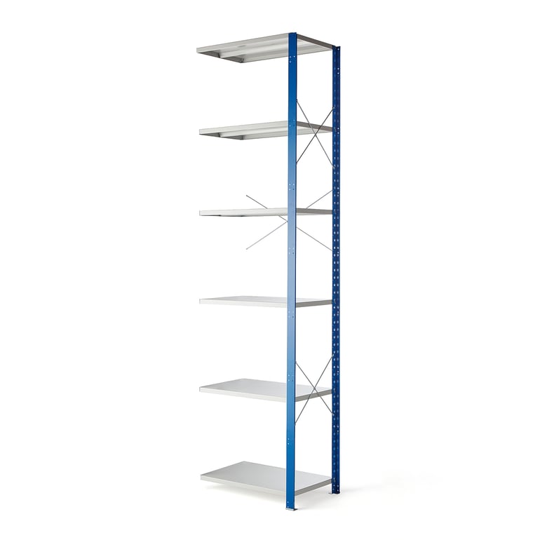 Levně Kovový regál MIX, přídavný, 3000x805x500 mm, modrý, šedé police