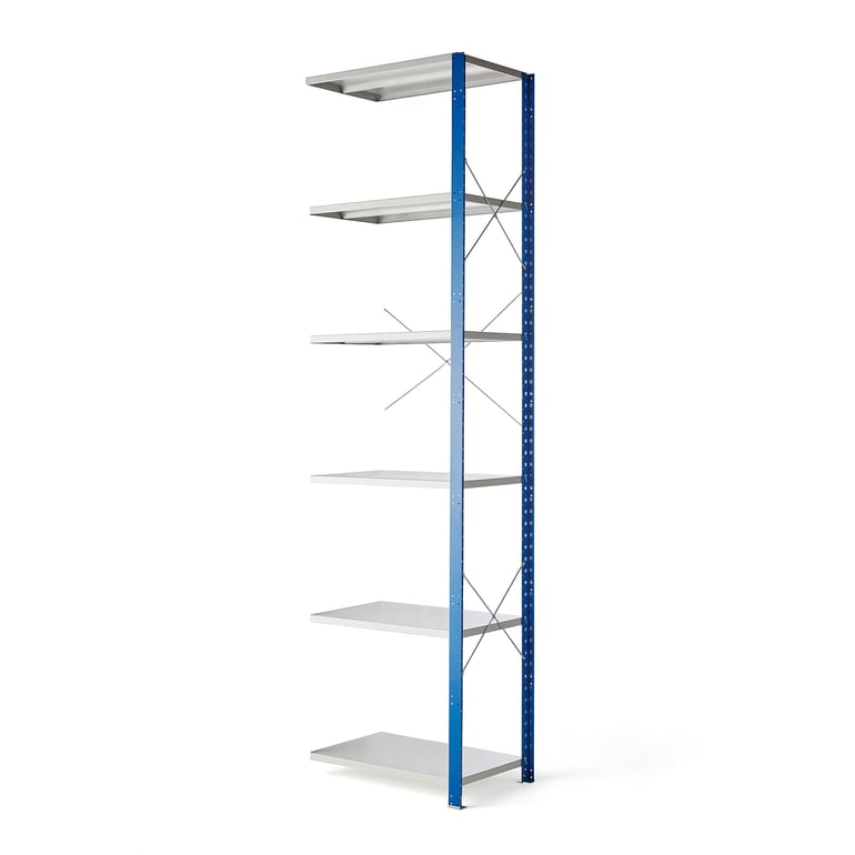 Levně Kovový regál MIX, přídavný, 3000x805x600 mm, modrý, šedé police