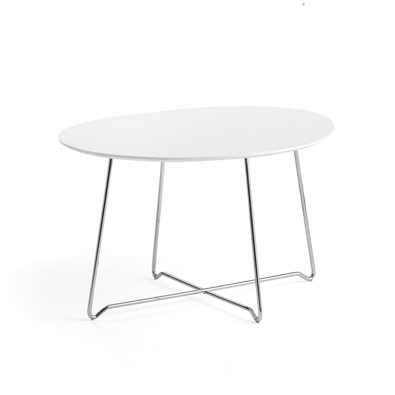 Levně Konferenční stolek IRIS, oválný, 870x670 mm, chrom, bílá deska