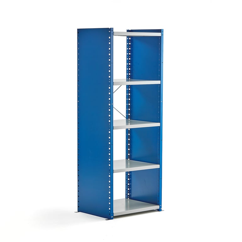 Levně Kovový regál MIX, 1740x660x500 mm, s bočními stěnami, modrý, šedé police