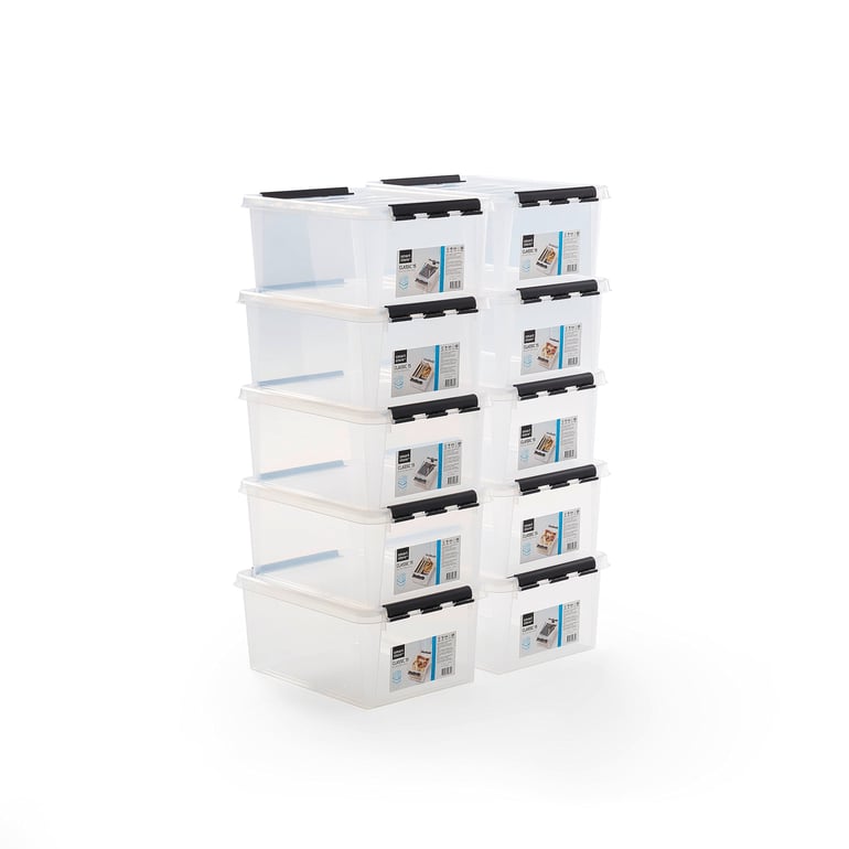 Plastový box s vekom LEE, 14 L, 10 ks, 400x300x190 mm, priehľadný