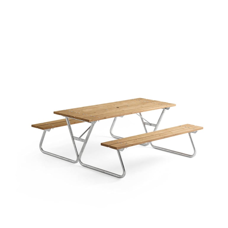 Levně Piknikový stůl PICNIC PINE, lavice bez opěradla, 1800 mm, hnědý