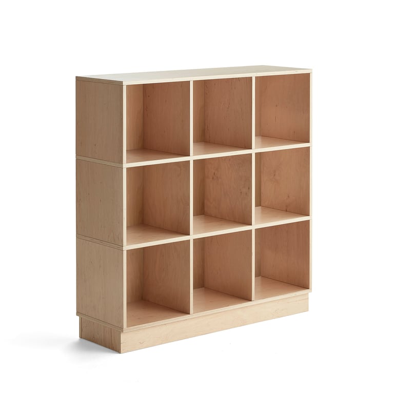 Drevená úložná skriňa RICO, so soklom, 9 priehradiek, Š 1200 mm, breza
