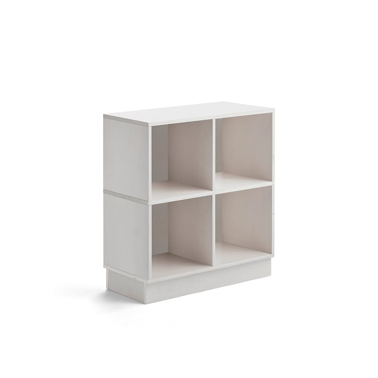 Levně Regál RICO, 865x800x375 mm, 4 přihrádky, sokl, bílá pigmentovaná